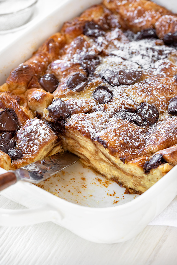 Croissant Bread Pudding with Powdered Sugar | thecozyapron.com