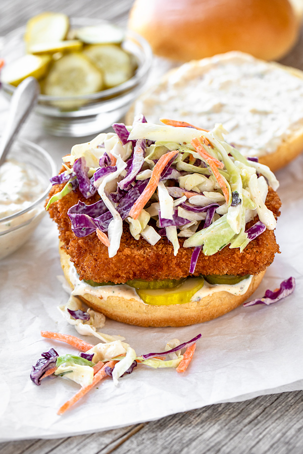 Fish Sandwich with Spicy Slaw | thecozyapron.com