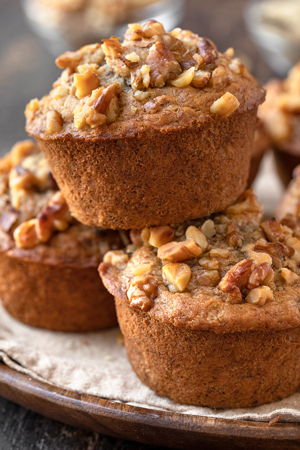 Stacked Banana Nut Muffins | thecozyapron.com