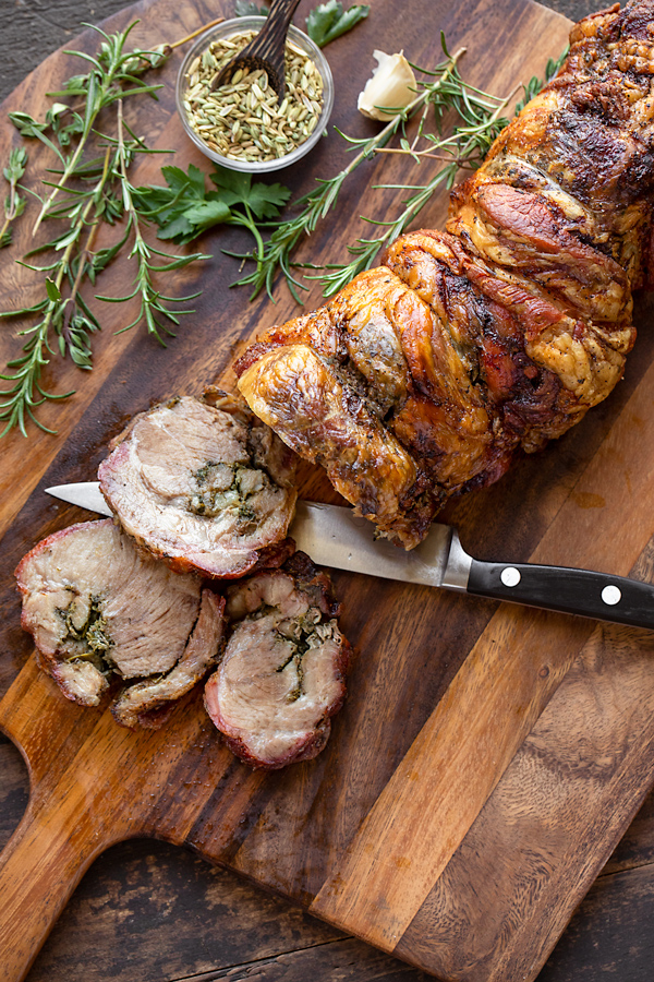 Porchetta on Cutting Board | thecozyapron.com