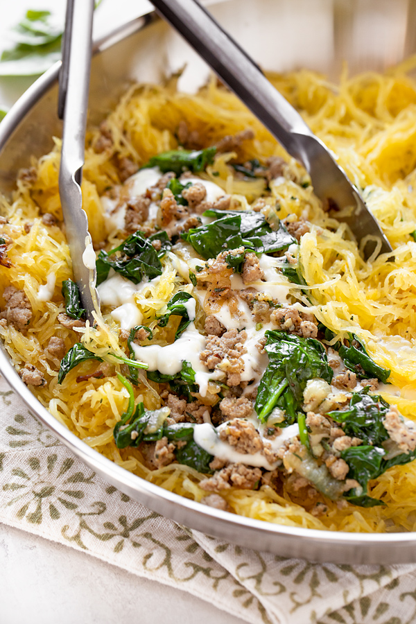 Combining Spaghetti Squash Casserole Ingredients | thecozyapron.com