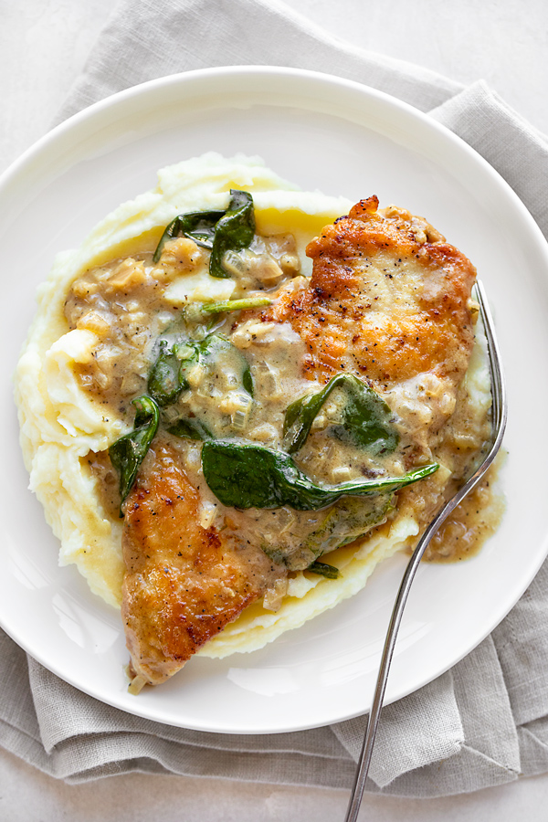 Chicken Dijon with mashed potatoes | thecozyapron.com