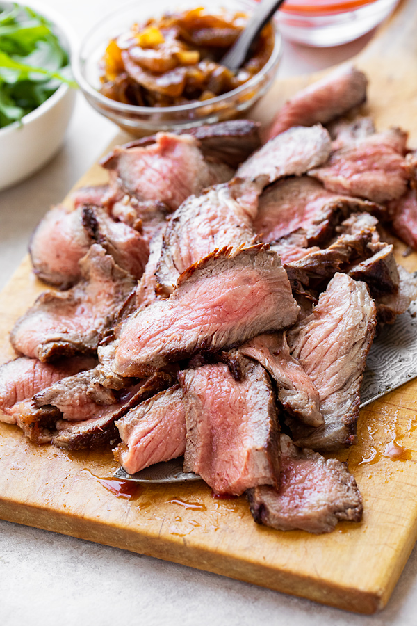 Sliced New York Steak for Steak Sandwich | thecozyapron.com