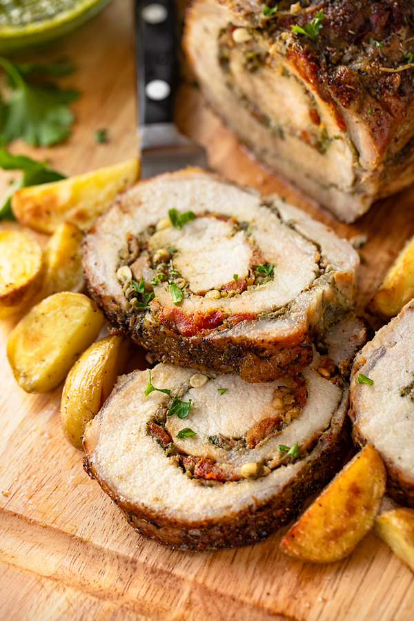 Sliced, Stuffed Pork Loin | thecozyapron.com