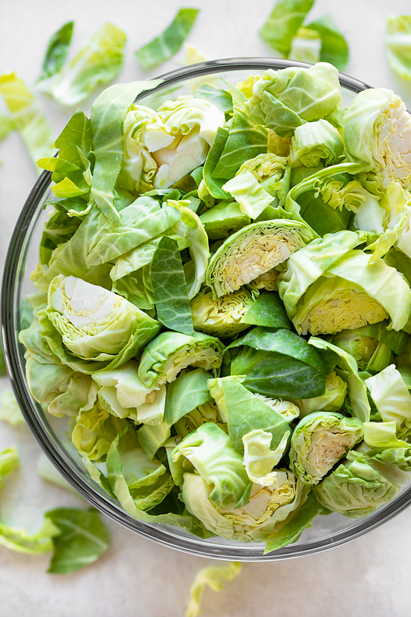 Fresh Brussels sprouts for Brussels Sprout Soup with Bacon | thecozyapron.com