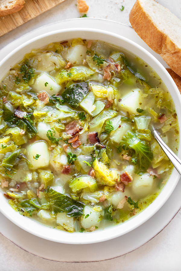 Brussels Sprout Soup with Bacon | thecozyapron.com