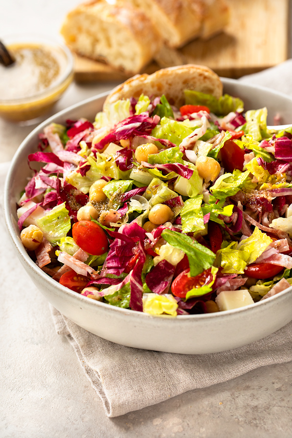 Italian Chickpea Salad in a Bowl | thecozyapron.com