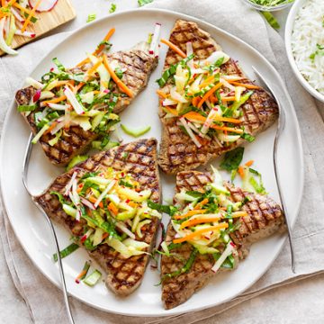 Grilled Tuna with Bok Choy Slaw | thecozyapron.com