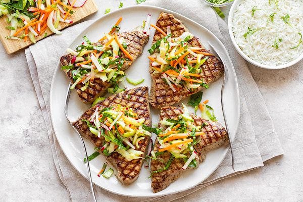 Grilled Tuna with Bok Choy Slaw