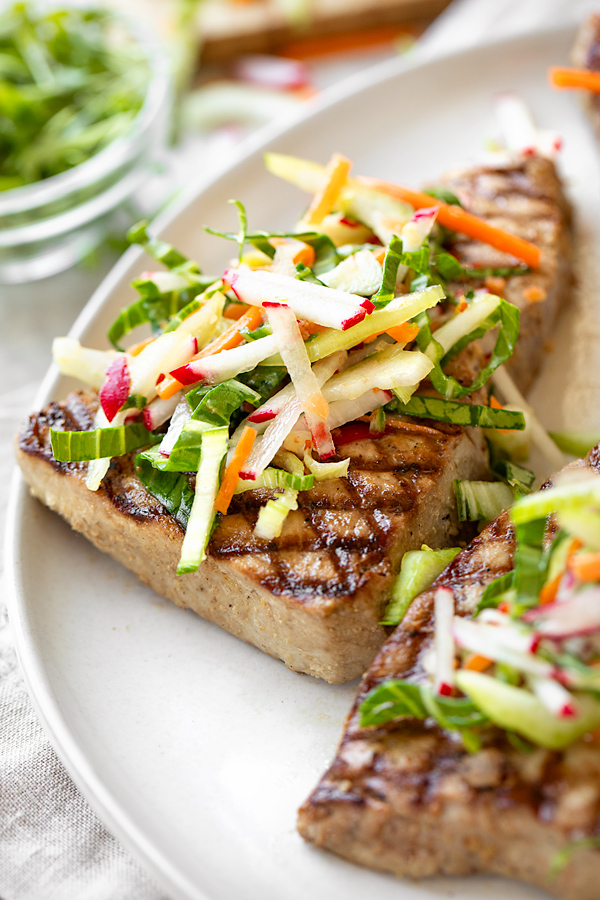 Grilled Tuna with Bok Choy Slaw | thecozyapron.com