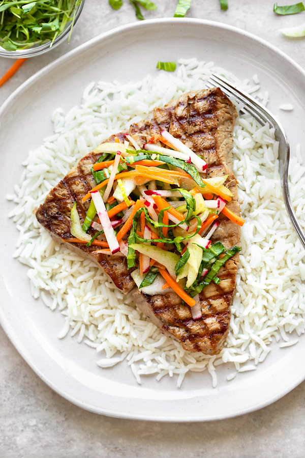Grilled Tuna with Bok Choy Slaw | thecozyapron.com