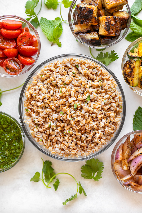 Ingredients for Farro Salad with Grilled Vegetables | thecozyapron.com