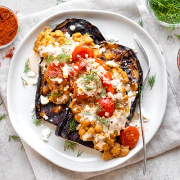 Grilled Eggplant with Spicy Chickpeas | thecozyapron.com