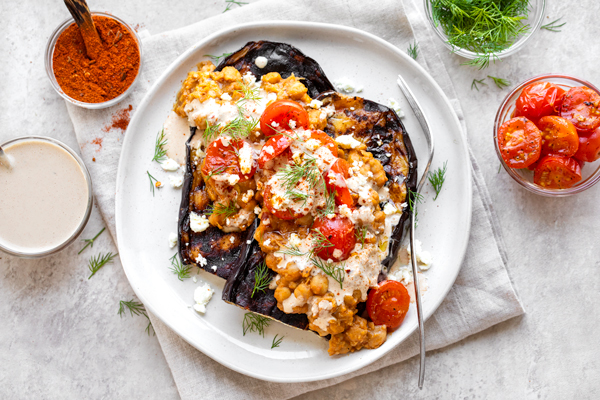 Grilled Eggplant with Spicy Chickpeas