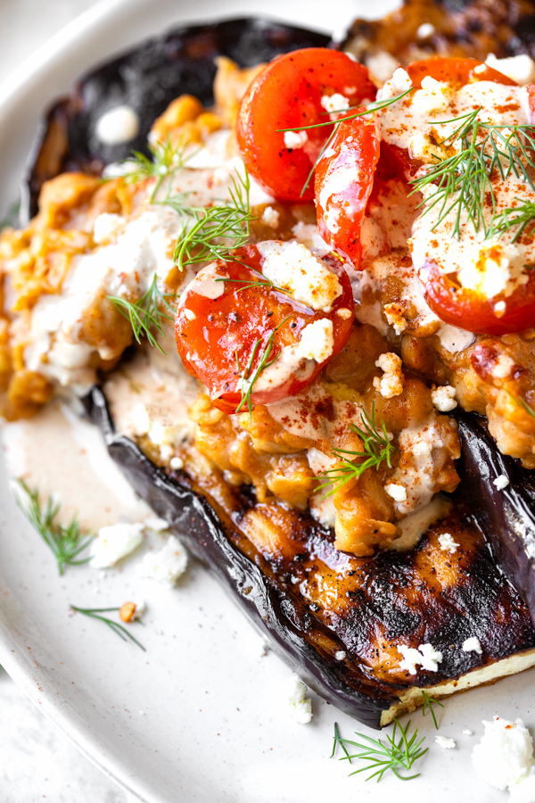 Grilled Eggplant with Spicy Chickpeas | thecozyapron.com