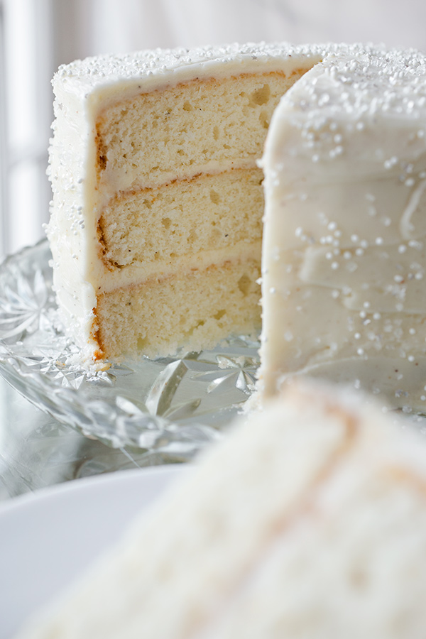 Eggnog Cake with Fluffy Eggnog Frosting | thecozyapron.com