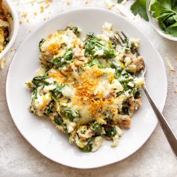 Spinach Gratin with Sausage and Rice | thecozyapron.com