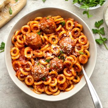 Homemade Spaghettios with Mini Meatballs | thecozyapron.com