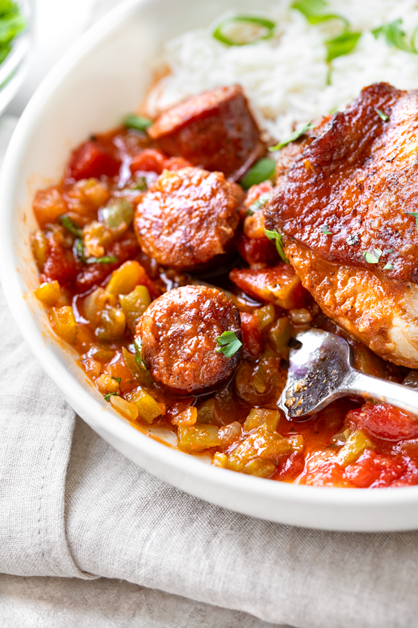 Braised Chicken with Andouille Sausage | thecozyapron.com