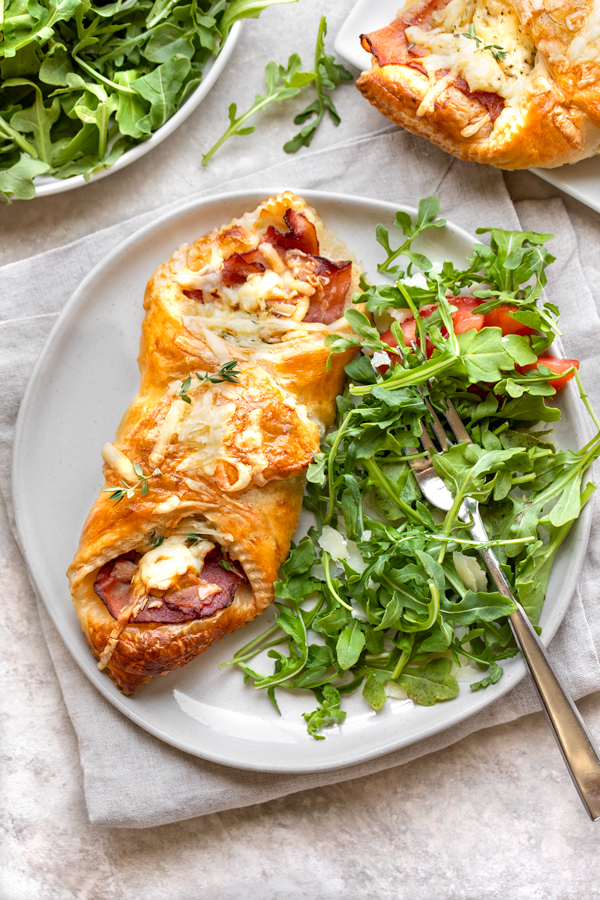 Plated Ham and Cheese Croissant with Green Salad | thecozyapron.com