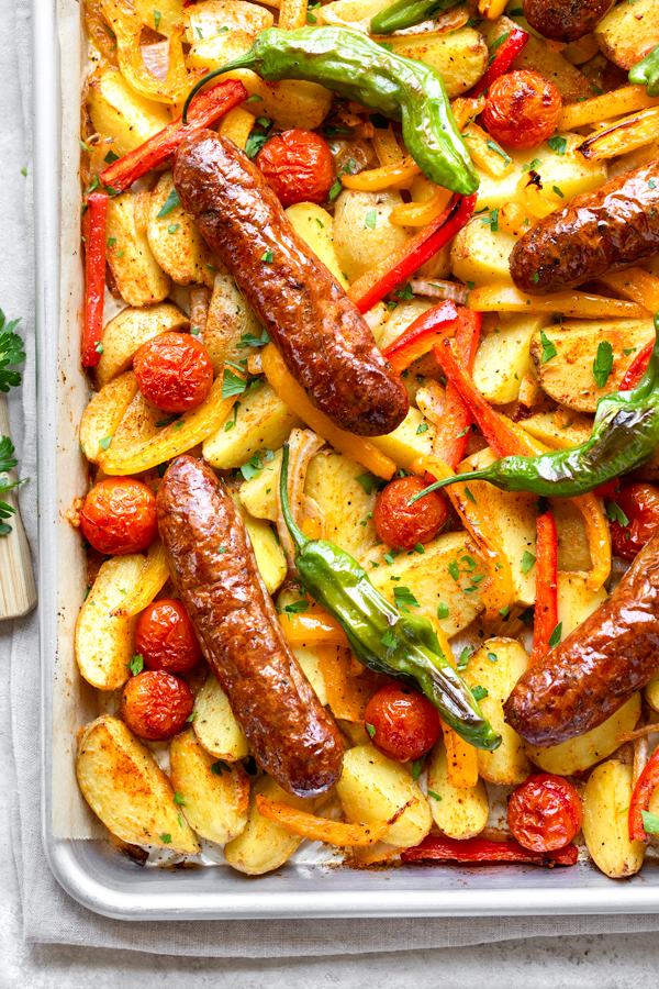 Sheet Pan Sausage and Veggies | thecozyapron.com