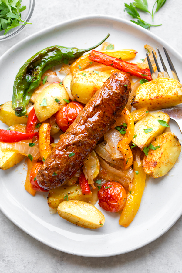 Sheet Pan Sausage and Veggies | thecozyapron.com