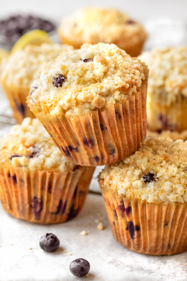 Stacked Up Lemon Blueberry Muffins | thecozyapron.com