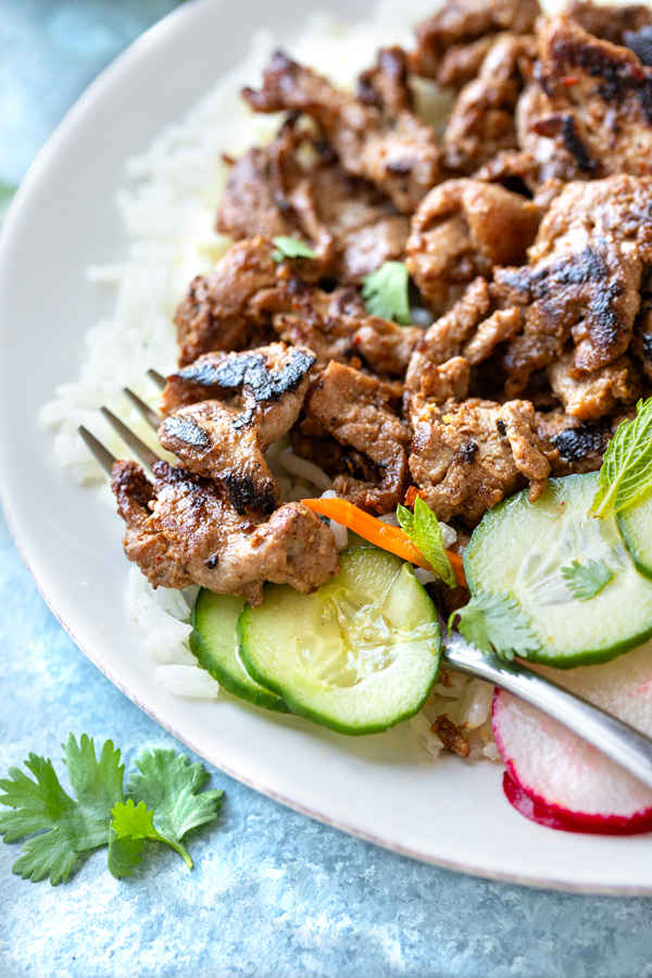 Lemongrass Pork with Cucumber-Radish Salad | thecozyapron.com