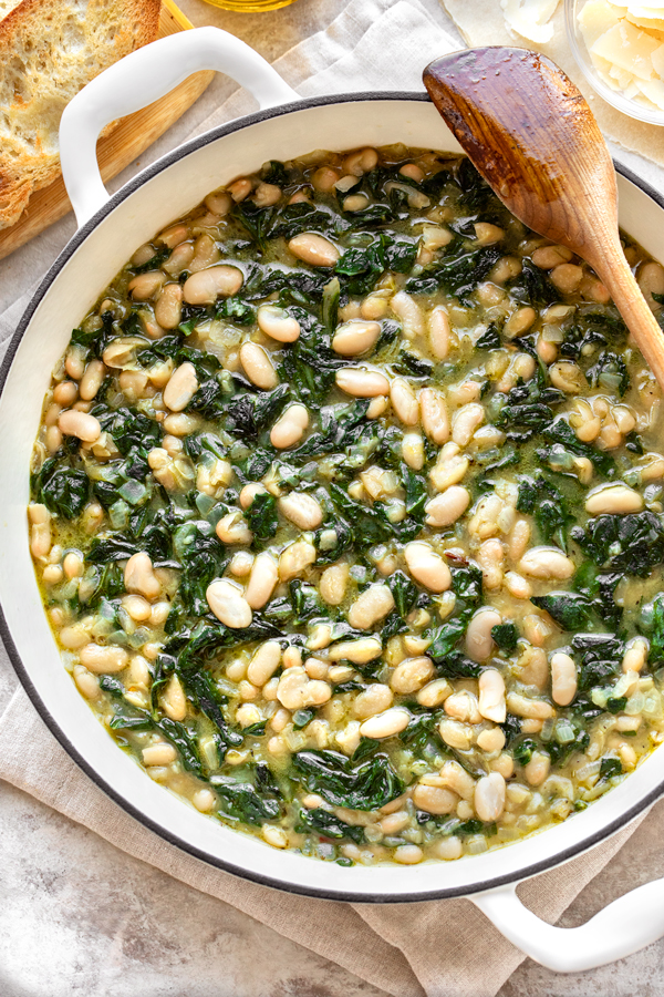 Beans and Greens in a rustic braiser | thecozyapron.com