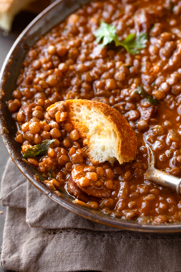 Sausage and Lentil Soup with Bread | thecozyapron.com